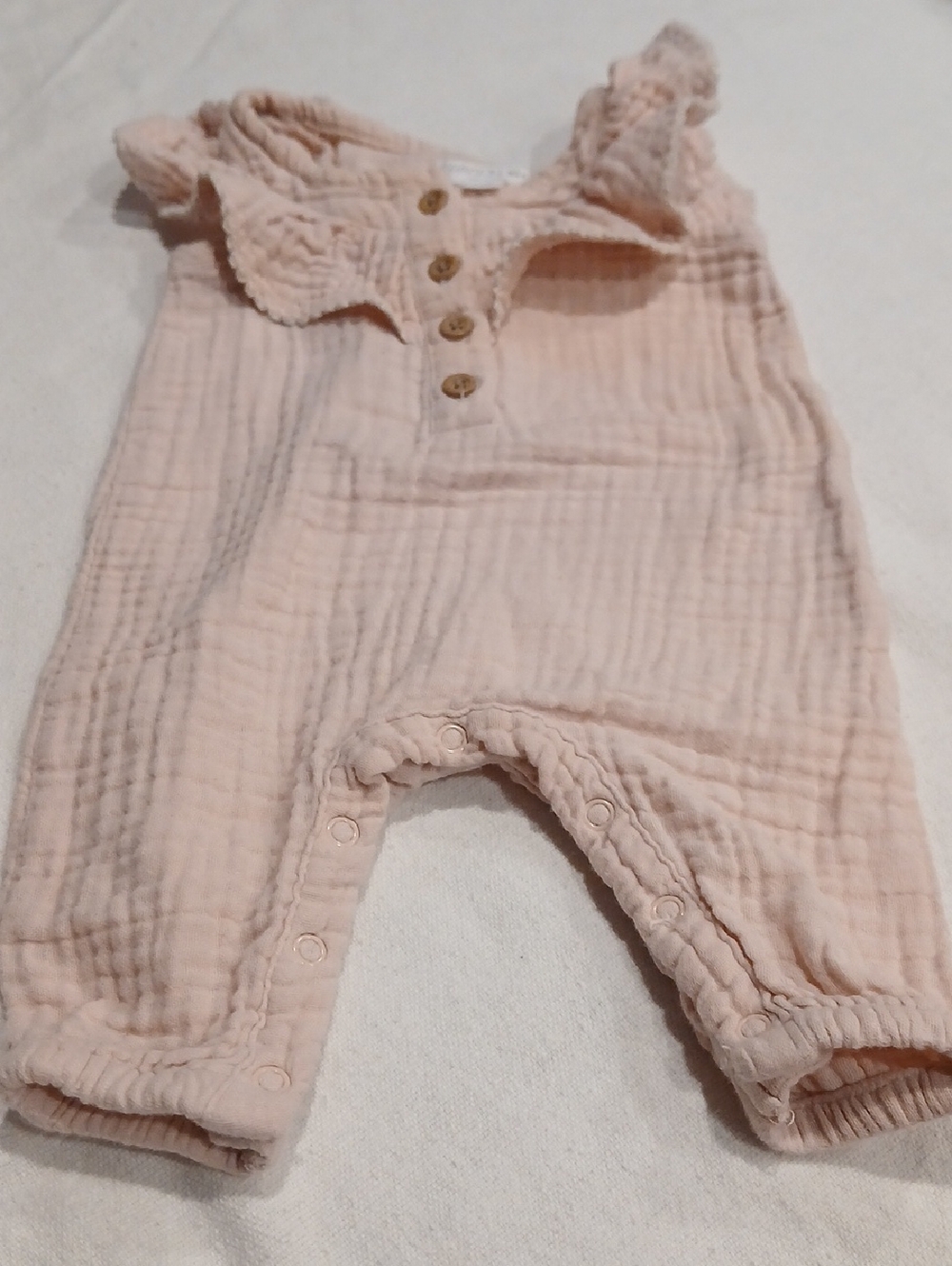 Grayson Mini Soft Pink Cotton Muslin Baby One-Piece Romper